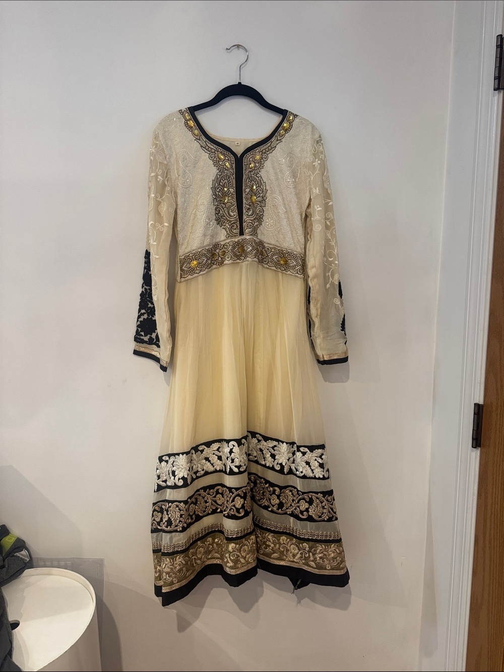 Elegant Cream Embroidered Long Sleeve Dress Indian wedding